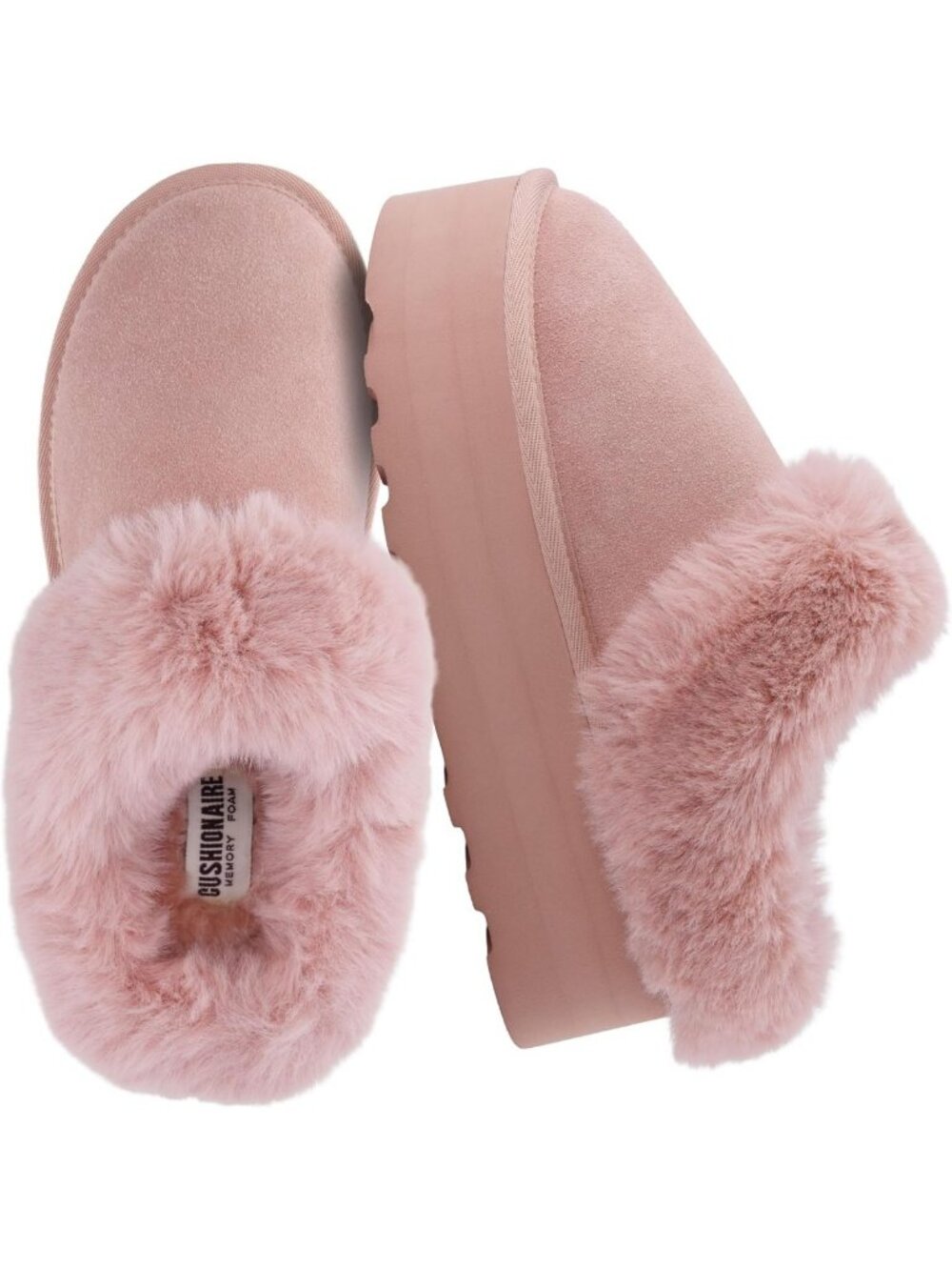 Cozy Suede Platform Slippers for Women | Fuzzy Faux Fur Lining & Memory Foam